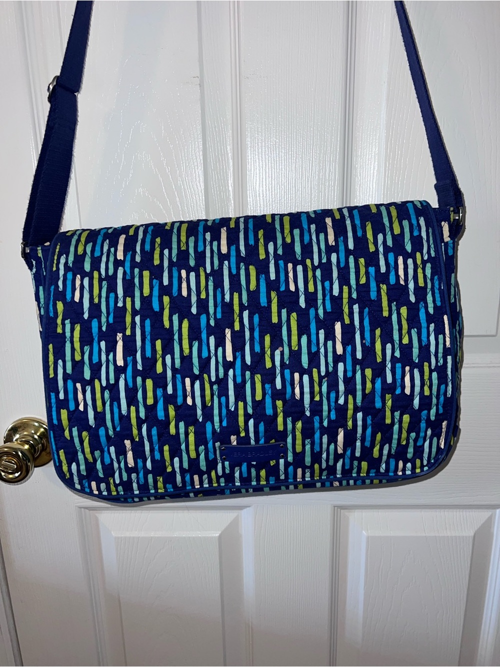 Vera Bradley Quilted Crossbody Shoulder Computer Bag in Navy Multi School Bag